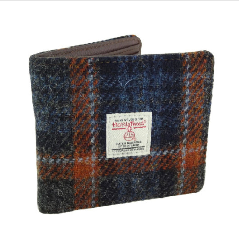 Harris Tweed 'Mull' Gents Wallet in Grey with Rust Overcheck