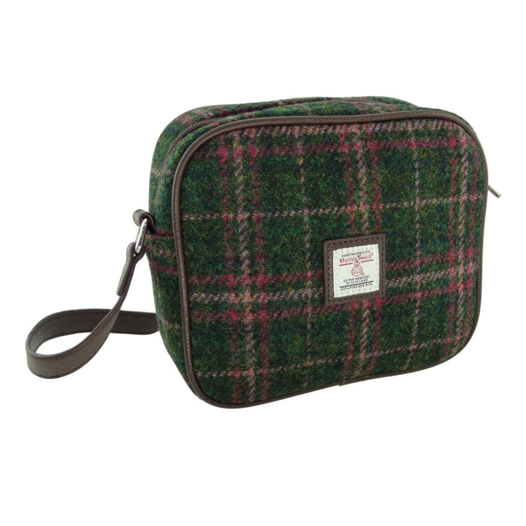 Harris Tweed 'Almond' Mini Bag in Dark Green and Plum Check