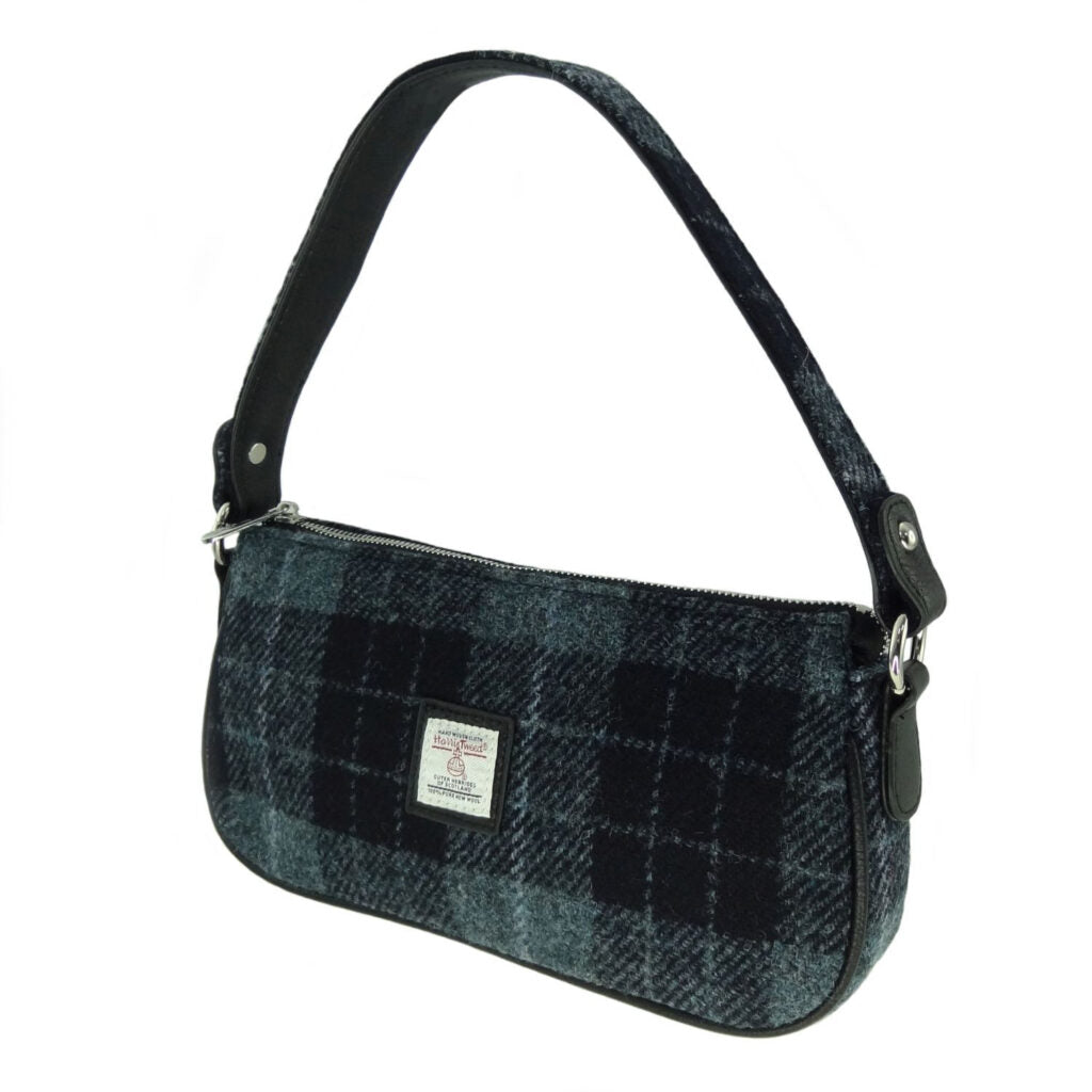Harris Tweed 'Duchray' Baguette Bag in Grey/Black Grey Tartan
