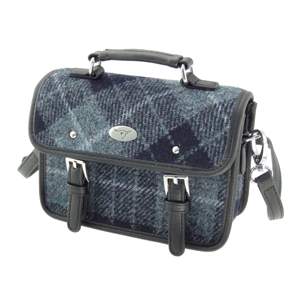 Harris Tweed 'Bervie' Mini Satchel in Grey / Black Tartan