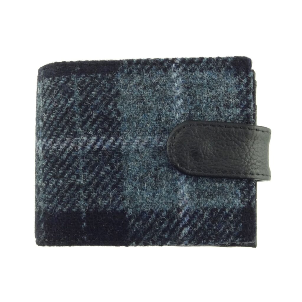 Harris Tweed 'Barra' Wallet with Coin Section in Grey / Black Tartan