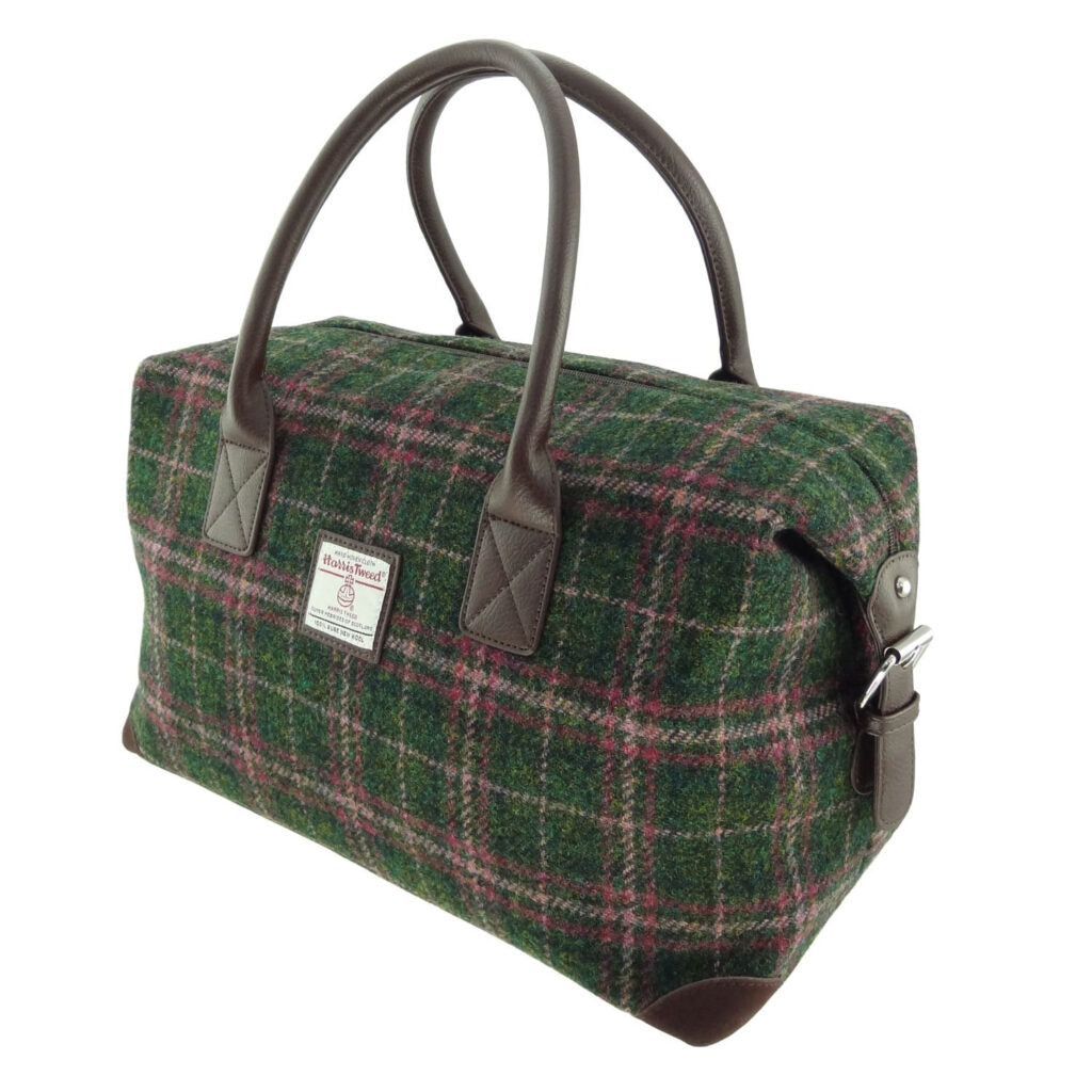 Harris Tweed 'Esk' Overnight Bag in Grey with Rust Overcheck