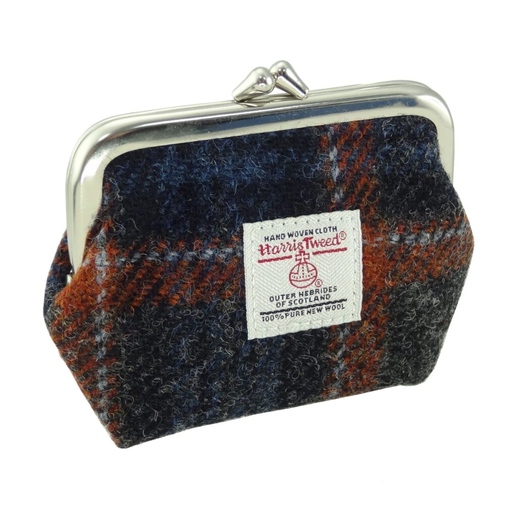 Harris Tweed 'Eigg' Small Clasp Purse in Grey with Rust Overcheck