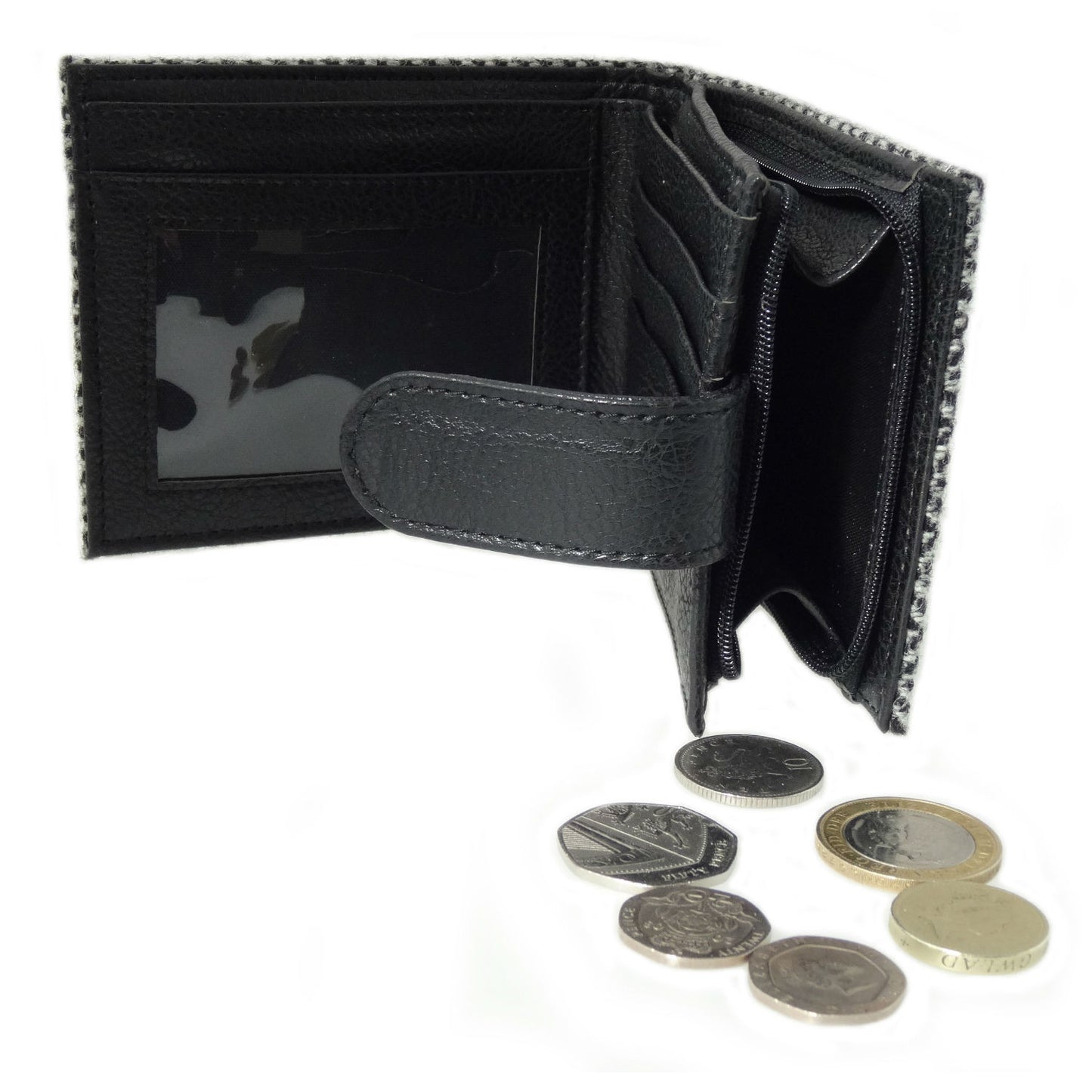 Harris Tweed 'Barra' Wallet with Coin Section in Grey / Black Tartan