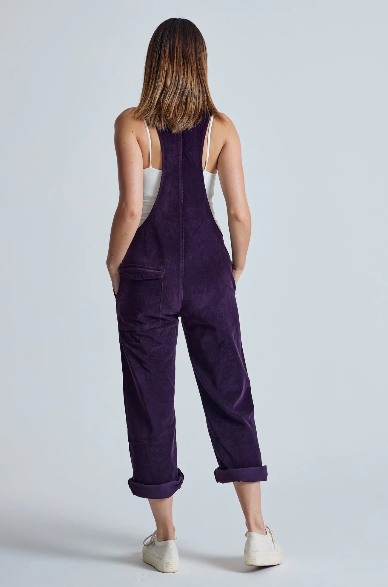 Aubergine Babycord Mary-Lou Pocket Dungaree GOTS Certified Organic Cotton and Elastane