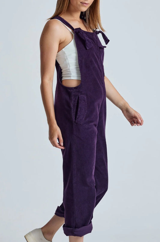 Aubergine Babycord Mary-Lou Pocket Dungaree GOTS Certified Organic Cotton and Elastane