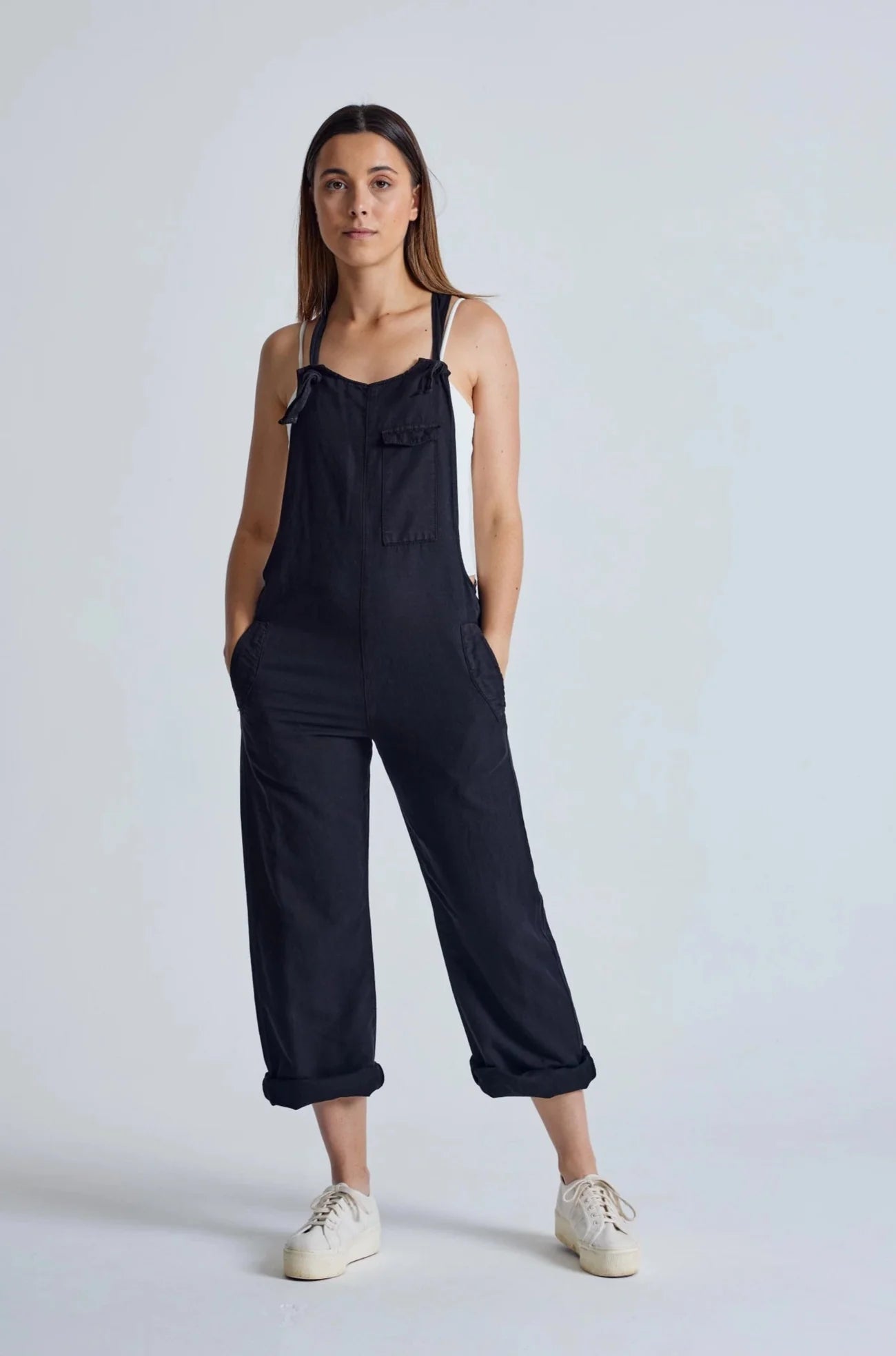 Black Mary-Lou Pocket Dungaree GOTS Certified Organic Cotton and Linen