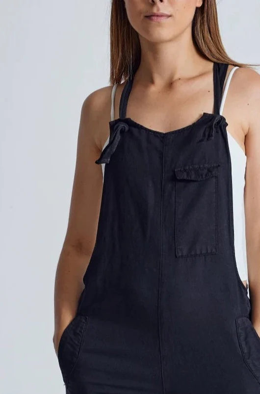 Black Mary-Lou Pocket Dungaree GOTS Certified Organic Cotton and Linen
