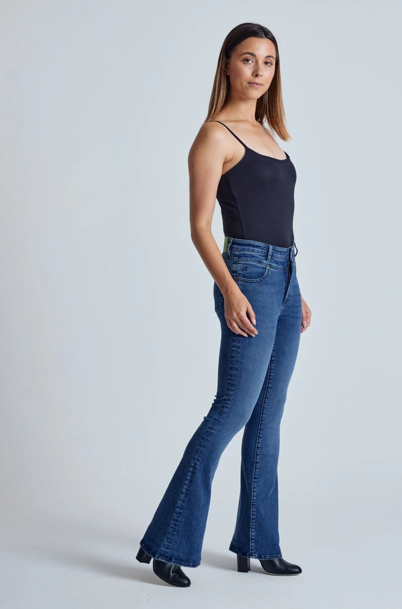 Azure Mavis High Waisted Skinny Flared Jeans Long - GOTS Certified Organic Cotton and Recycled Polyester