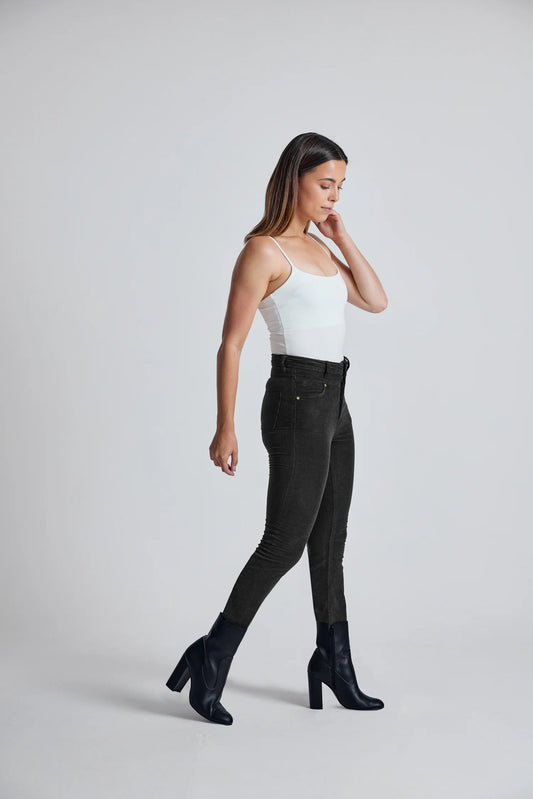 Black Babycord Nina High Waisted Skinny Jeans GOTS Certified Organic Cotton and Elastane