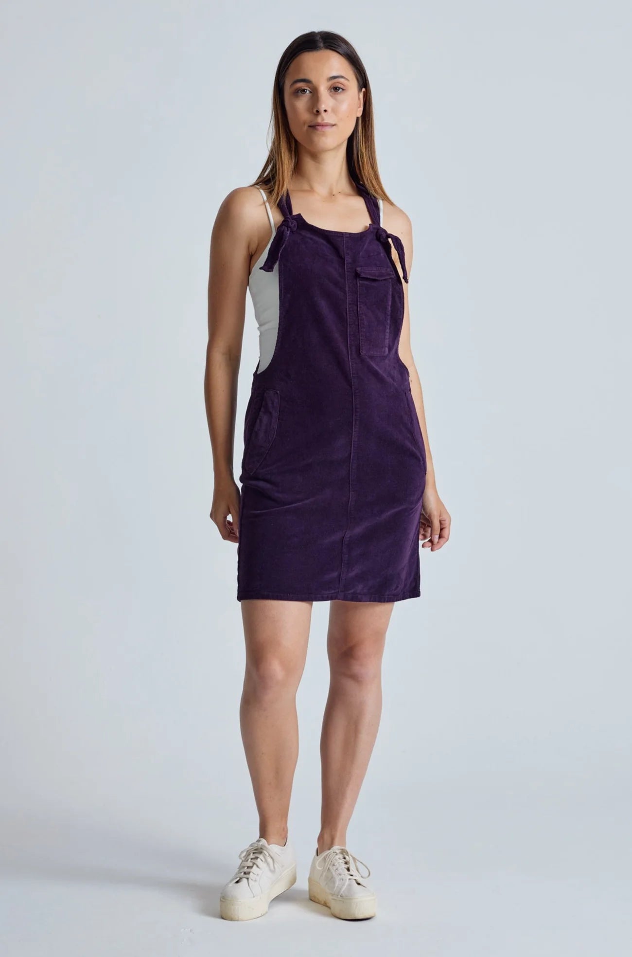 Aubergine Babycord Peggy Pocket Dungaree Dress GOTS Certified Organic Cotton and Elastane
