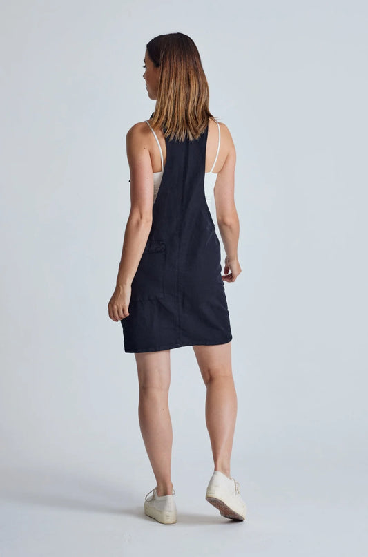 Black Peggy Pocket Dungaree Dress GOTS Certified Organic Cotton and Linen